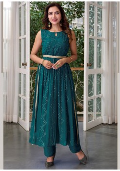 Teal Chinnon Designer Gown